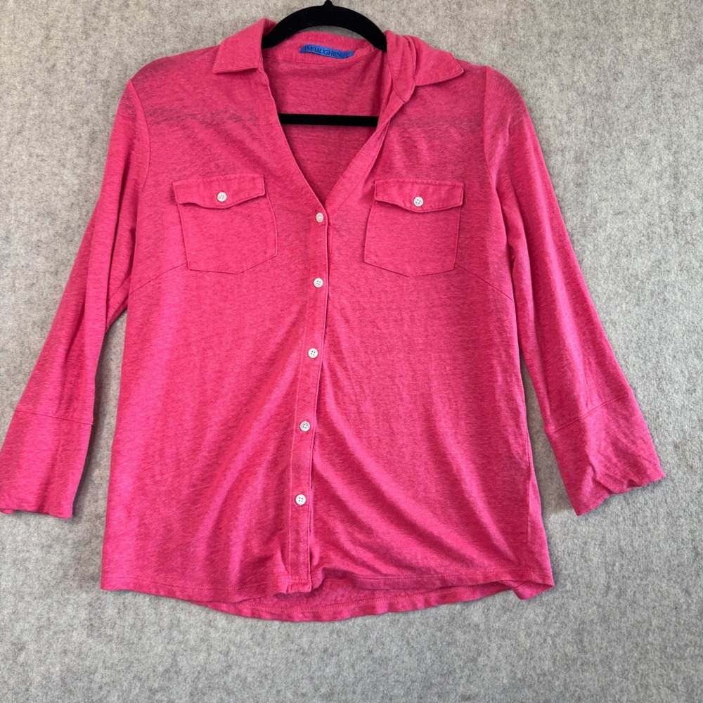 J.McLaughlin Linen Blend Button Down Shirt Womens Small Pink 3/4 Sleeve